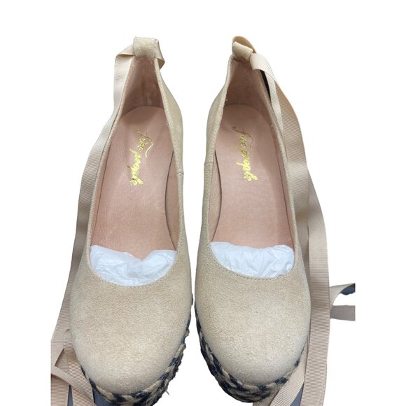 NIB Free People CHARADE Women's Beige Espadrille Wedge Shoes Suede Camel Size 39 - Picture 3 of 9